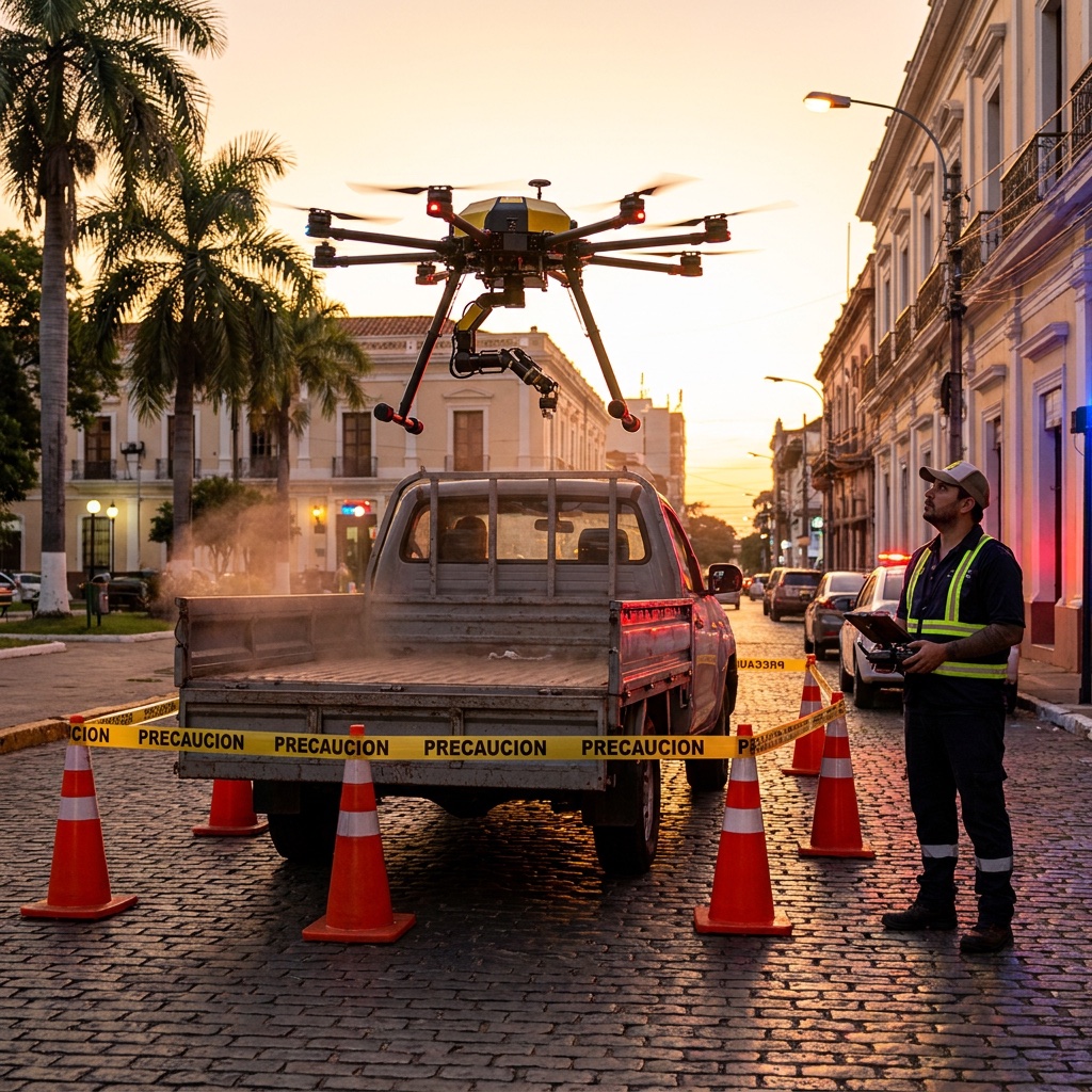 Dron despegando desde la pickup