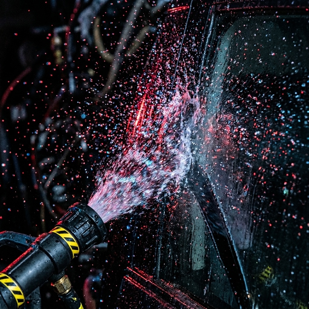 Macro del spray sobre el vidrio