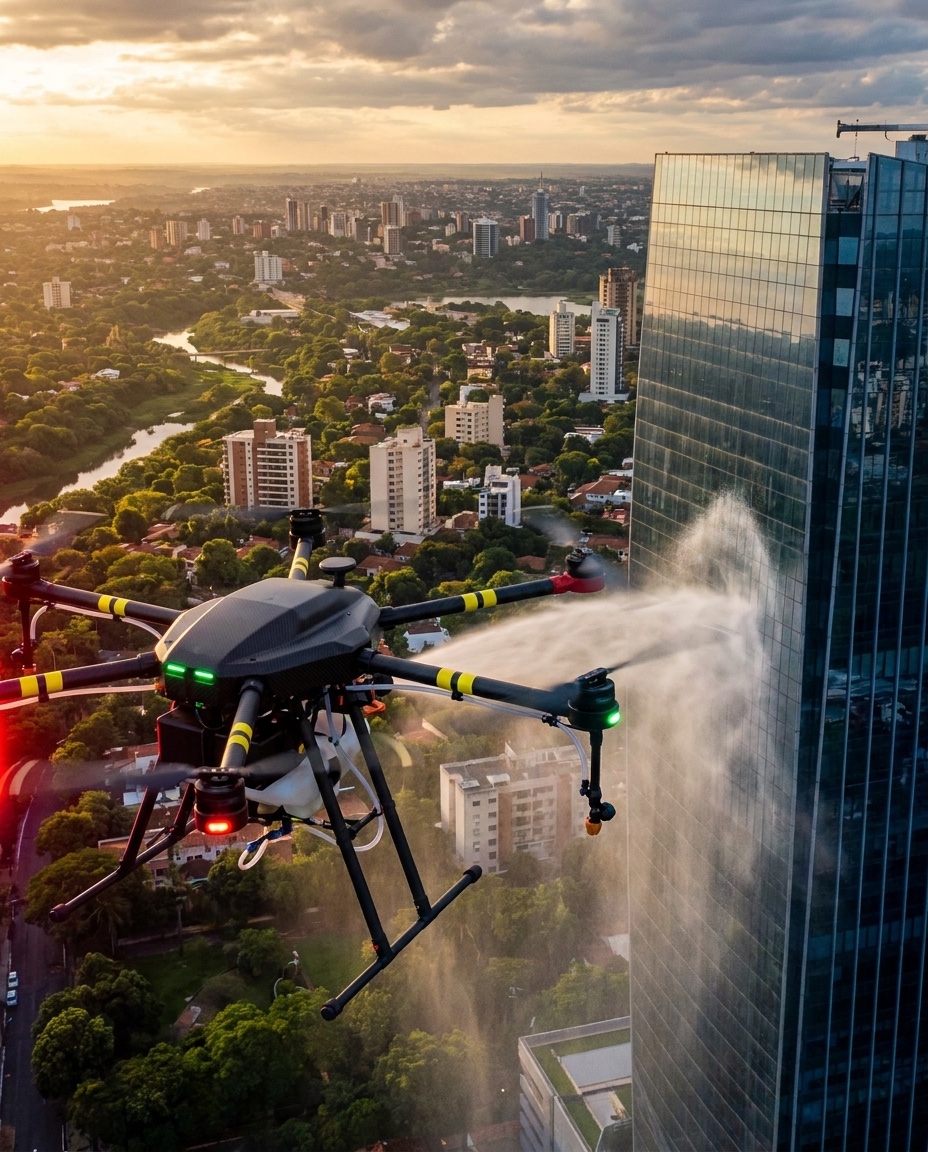 Limpieza de edificios corporativos con dron