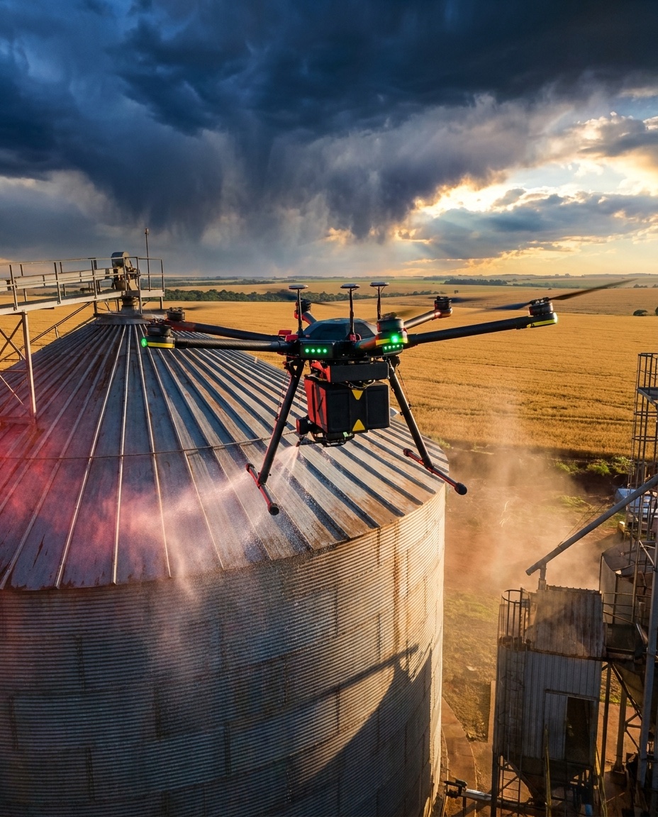 Limpieza de silos con dron